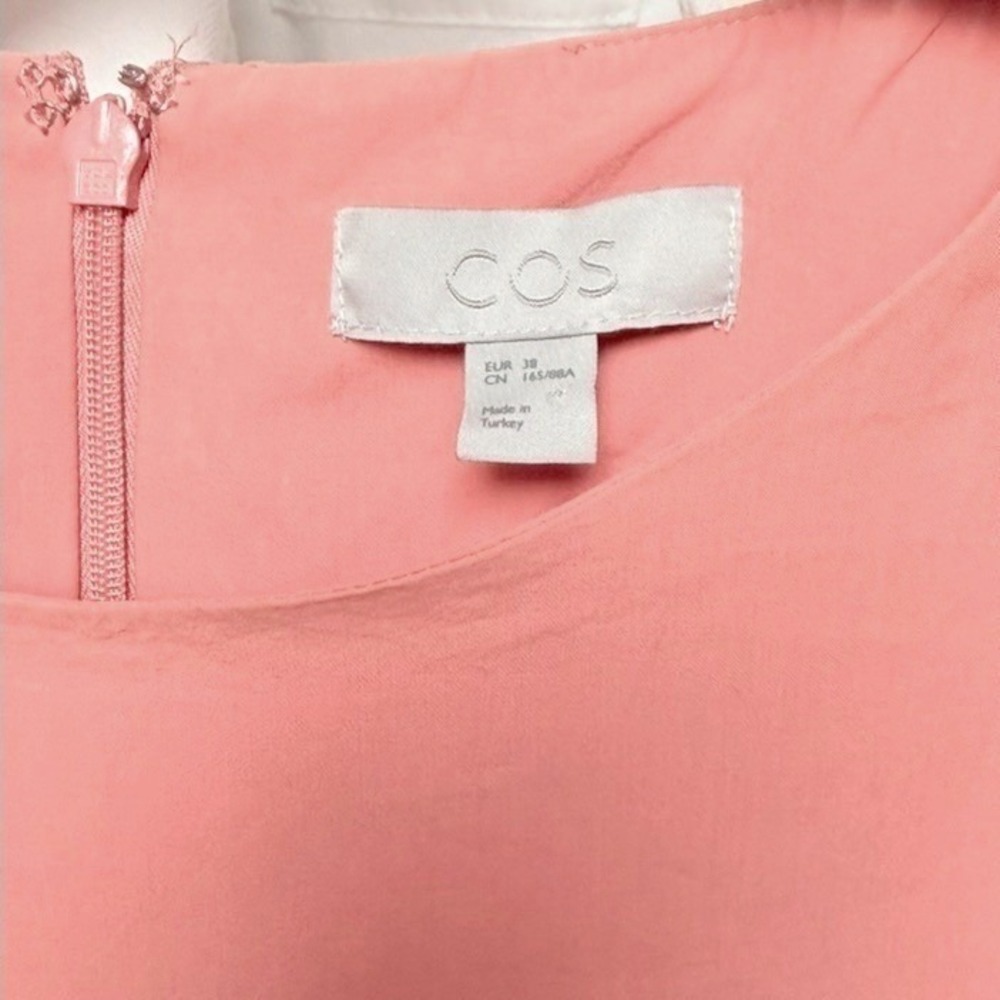 COS Dress Women 8 Muted Pink Pleated Ruffle Hem Midi High-Low Sleeveless Pockets - Picture 5 of 10